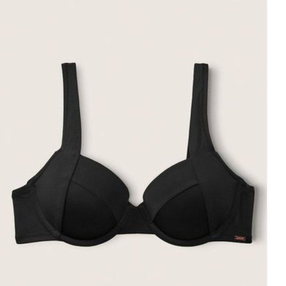 NWT Victoria's Secret Pink Black Push Up Bikini Top size small Black swim